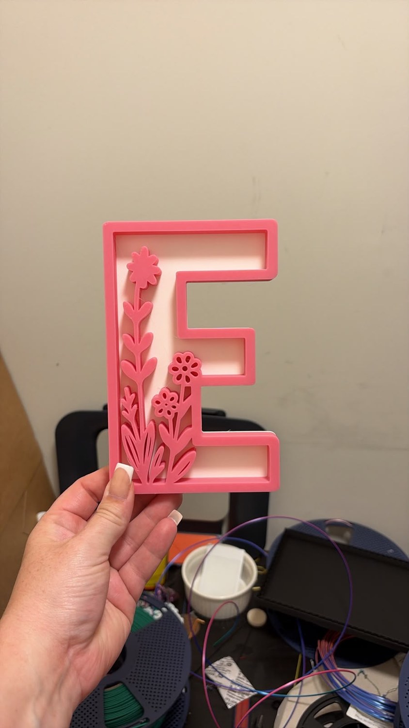 Pink floral letter 3D print