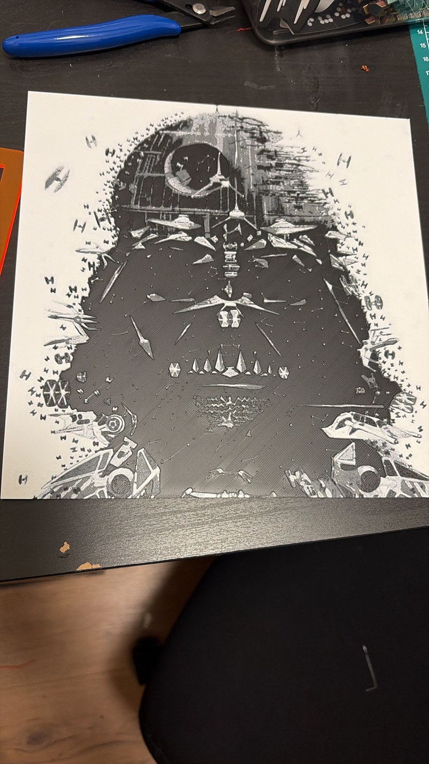 Black and white layered 3D artwork
